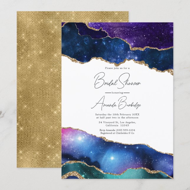 Invitación Falso Agata Brillante Cósmico Celestial Despedida  (Anverso / Reverso)
