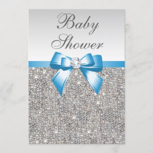Invitación Falso azul de plata Baby Shower de las lentejuelas