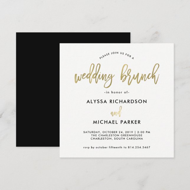 Invitación Falso brunch moderno de la boda del oro de la (Anverso / Reverso)