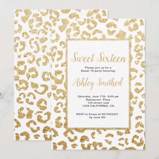 Invitación Falso dulce 16 del purpurina del oro del modelo (Anverso / Reverso)