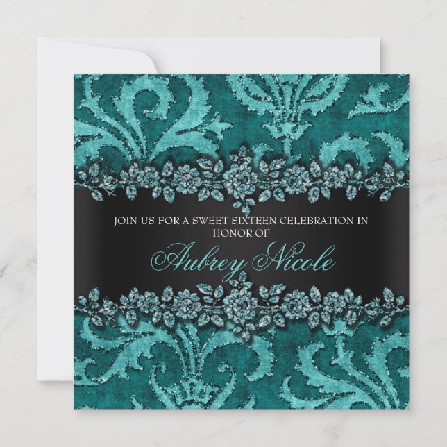 Invitación Falso dulce floral verde azulado dieciséis del (Anverso)