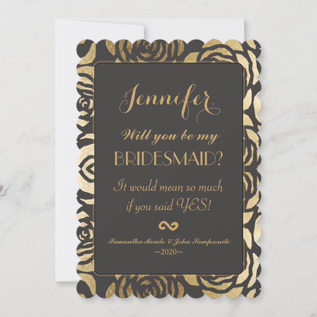 Invitación Falso estampado de flores elegante del oro (Anverso)