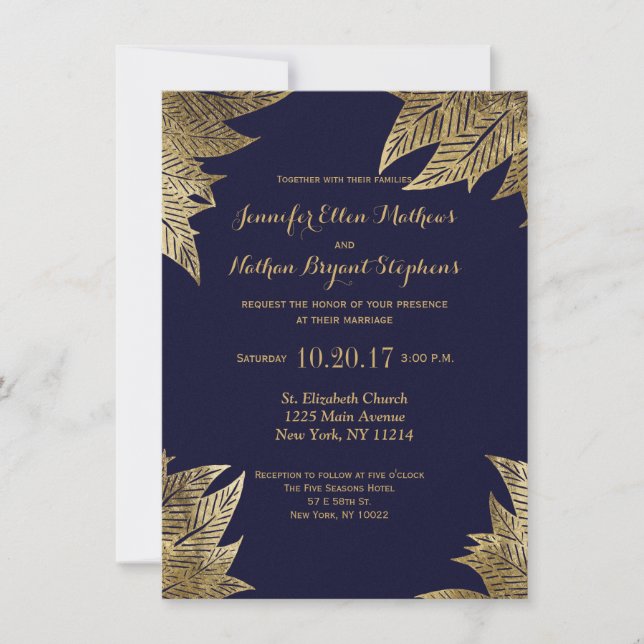 Invitación Falso modelo dibujado elegante de la hoja de los (Anverso)