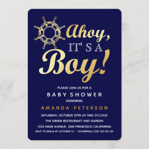 Invitación Falso oro Ahoy es una fiesta de bienvenida al bebé