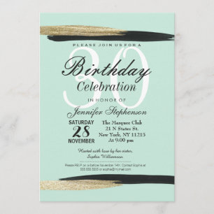 Invitación Falso oro elegante ostentoso y pinceladas negras