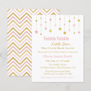 Invitación Falso Oro Rosa Twinkle Twinkle Little Star Bebé