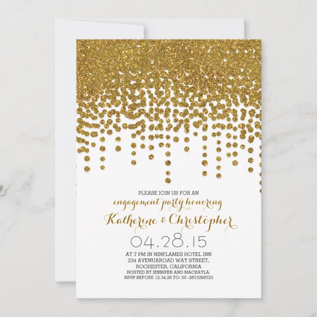Invitación falso purpurina Relieve metalizado confetti partid (Anverso)