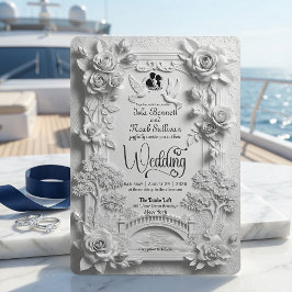 Invitación Falso Relieve Floral de Rosa Blanca 3D en relieve 