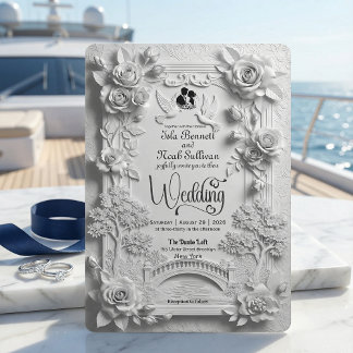 Invitación Falso Relieve Floral de Rosa Blanca 3D en relieve 