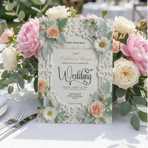 Invitación Falso relieve ornamentado rococó boda formal