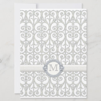 Invitación Falsos diamantes impresos y encaje, Boda monograma