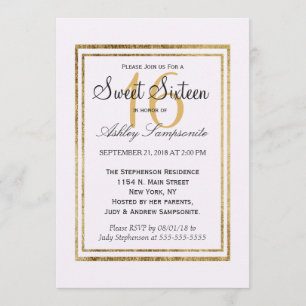 Invitación Falsos esquema y blanco simples elegantes del oro