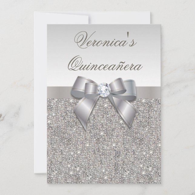 Invitación Falsos lentejuelas y arco de plata atractivos de (Anverso)