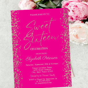 Invitación Fama de Diamantes de Oro de Lujo Rosa Sweet 16