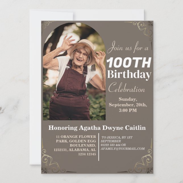 Invitación Familia 100.ª fiesta de cumpleaños simple elegante (Anverso)