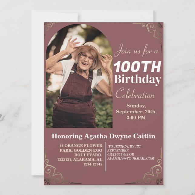 Invitación Familia 100.ª fiesta de cumpleaños simple elegante (Anverso)