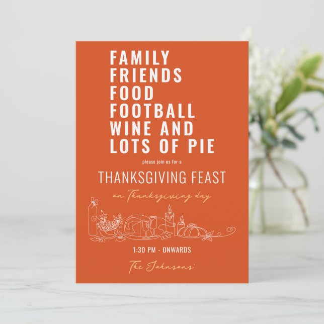Invitación Familia Amigos Comida Fútbol Pie Acción de Gracias (Anverso de pie)