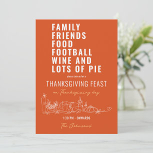 Invitación Familia Amigos Comida Fútbol Pie Acción de Gracias