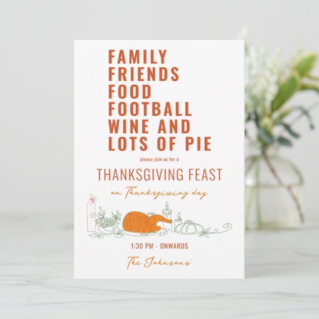 Invitación Familia Amigos Comida Fútbol Pie Acción de Gracias (Anverso de pie)