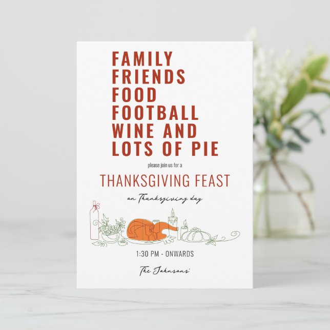 Invitación Familia Amigos Comida Fútbol Pie Acción de Gracias (Anverso de pie)
