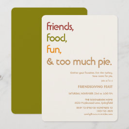 Invitación Familia, Amigos, Pavo, Tarta Día de Acción de Grac