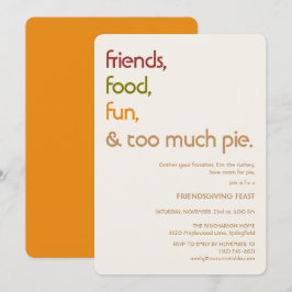 Invitación Familia, Amigos, Pavo, Tarta Moderna Acción de Gra