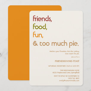 Invitación Familia, Amigos, Pavo, Tarta Moderna Acción de Gra