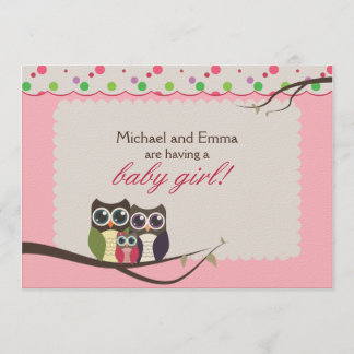 Invitación Familia Baby Shower del búho para el chica