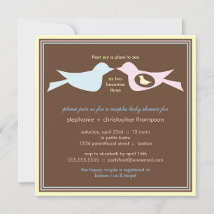 Invitación Familia de aves Baby Shower con amarillo