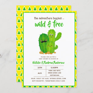 Invitación Familia de Cactus salvaje y libre verde amarillo m