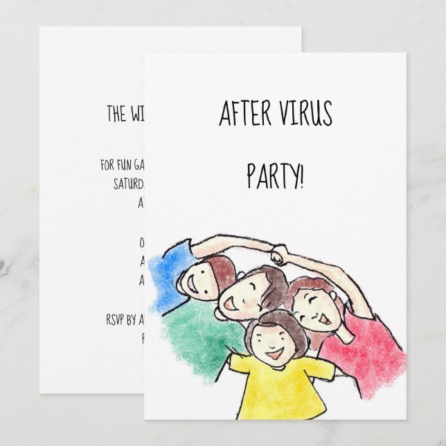 Invitación Familia de diversión "Después del virus" Fiesta (Anverso / Reverso)