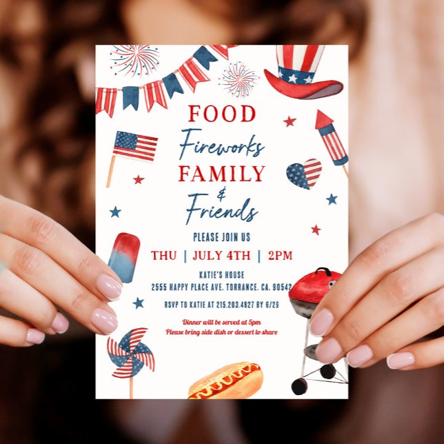 Invitación Familia de fuegos artificiales de comida y amigos  (Subido por el creador)