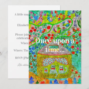 Invitación Familia de Gatos Caprichosos y Cumpleaños de Cabañ