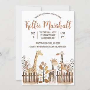 Invitación Familia de jirafa acuarela, zoológico, Baby Shower