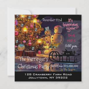 Invitación Familia de muñeco de nieve Hermosa fiesta de Navid