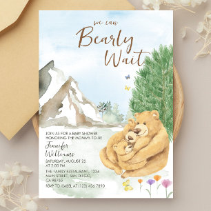 Invitación Familia de Osos Acuarela Beige Suave Fiesta de Beb