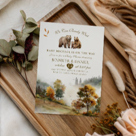Invitación Familia de osos rústicos de otoño en el bosque beb