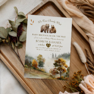 Invitación Familia de osos rústicos de otoño en el bosque beb
