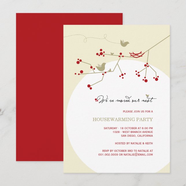 Invitación Familia de pájaros hemos movido a Fiesta de calent (Anverso / Reverso)