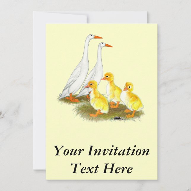 Invitación Familia de patos corredores blancos (Anverso)