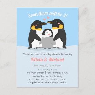 Invitación Familia de Pingüinos de Invierno de Tres Ducha de 