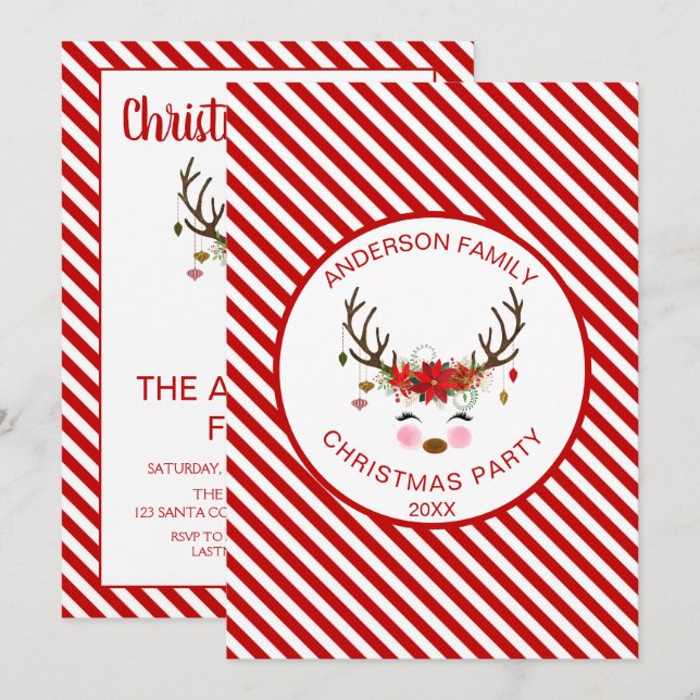 Invitación Familia de renos - Fiesta de Navidades corporativo (Anverso / Reverso)
