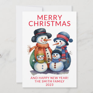 Invitación Familia de Snowman presenta Navidades rojos