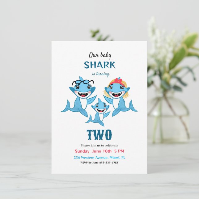 Invitación Familia de tiburones (Anverso de pie)