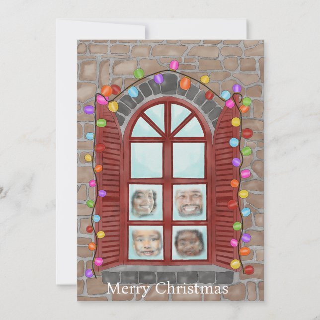 Invitación Familia detrás de la foto de la ventana de Navidad (Anverso)