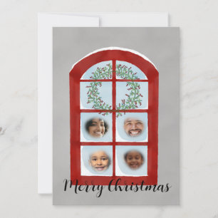 Invitación Familia detrás de la foto de la ventana de Navidad