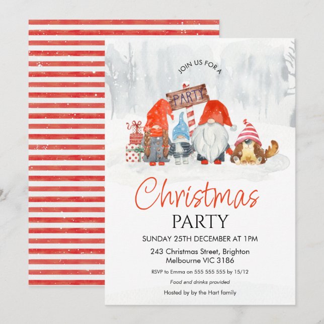 Invitación Familia Fiesta navidades gnomitas con niño y perro (Anverso / Reverso)