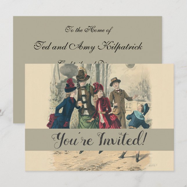 Invitación Familia Infantil Vieja Victoriana (Anverso / Reverso)