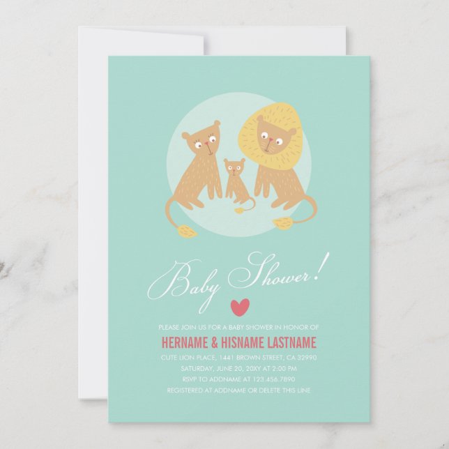Invitación Familia León Mint Parejas Baby Shower Invitan a Ro (Anverso)