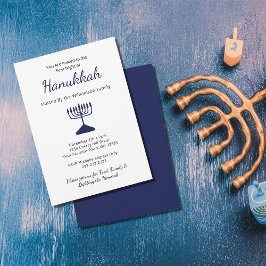 Invitación Familia Menorah azul simple Hanukkah Fiesta